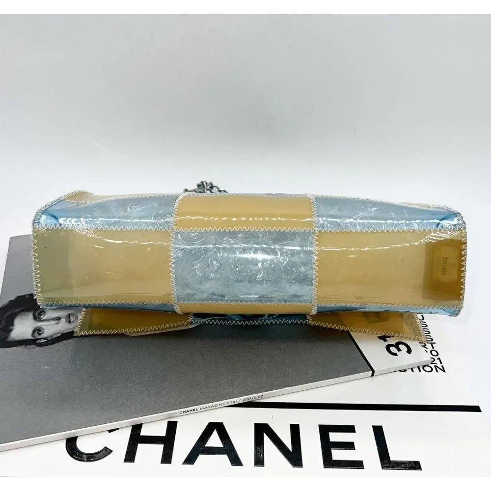 Rare Vintage CHANEL Blue and Beige PVC Stitched Patchwork CC Logo Should…